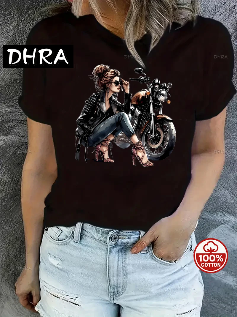 

Retro Motorcycle Women Print T-shirt 2000s Gothic Women's Casual Short Sleeve T Shirt Clothing Top Tee Aesthetics style T shirt