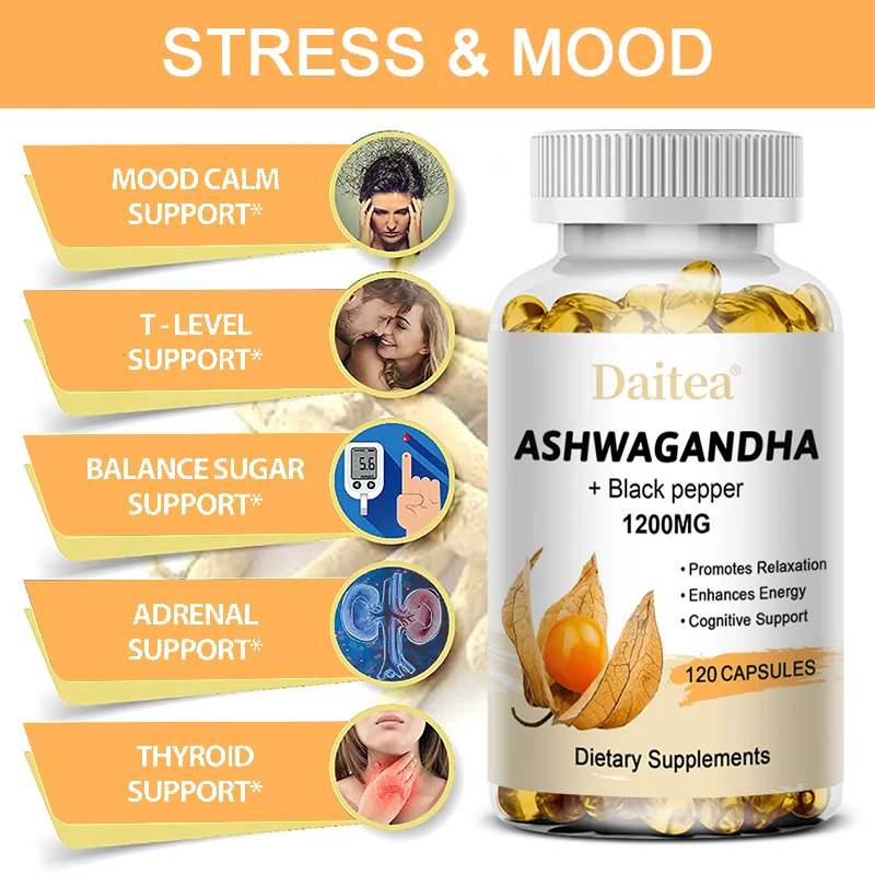 Ashwagandha Extract Capsules Support the Immune System Promotes Sleep - Helps with Stress - Weight Management - Mood Management