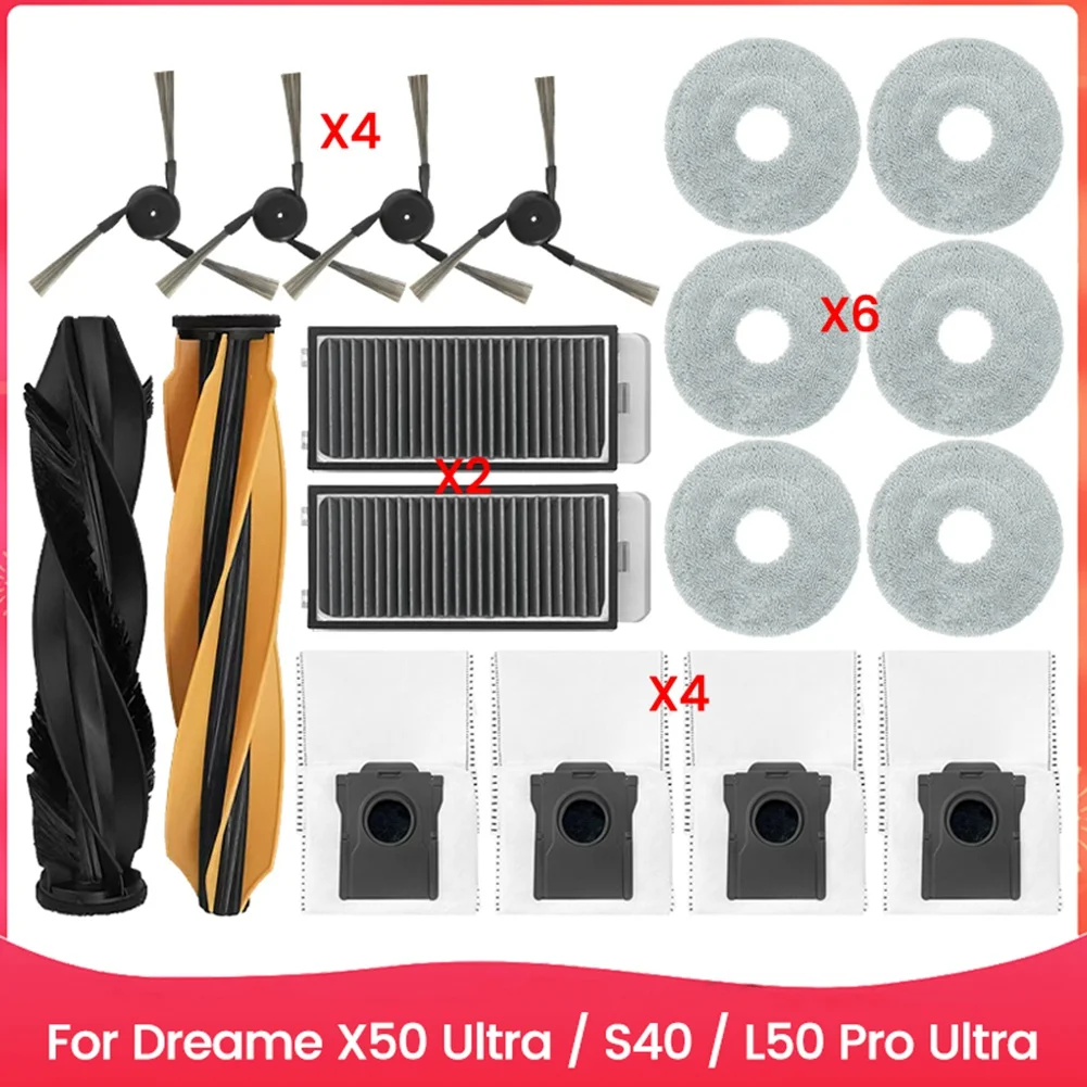 

Запчасти и аксессуары B66C для Dreame X50 Ultra / S40 Enhanced / L50 Pro Ultra Edition: основная и боковые щетки, HEPA-фильтр, салфетка для влажной уборки, мешок для сбора пыли
