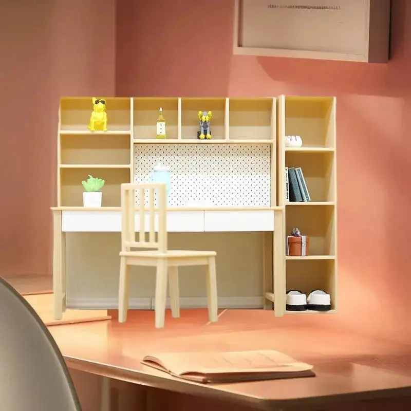 

Miniature Dollhouse Furnishing Kit with Combination Desk, 1/12 Scale Study Room Decor