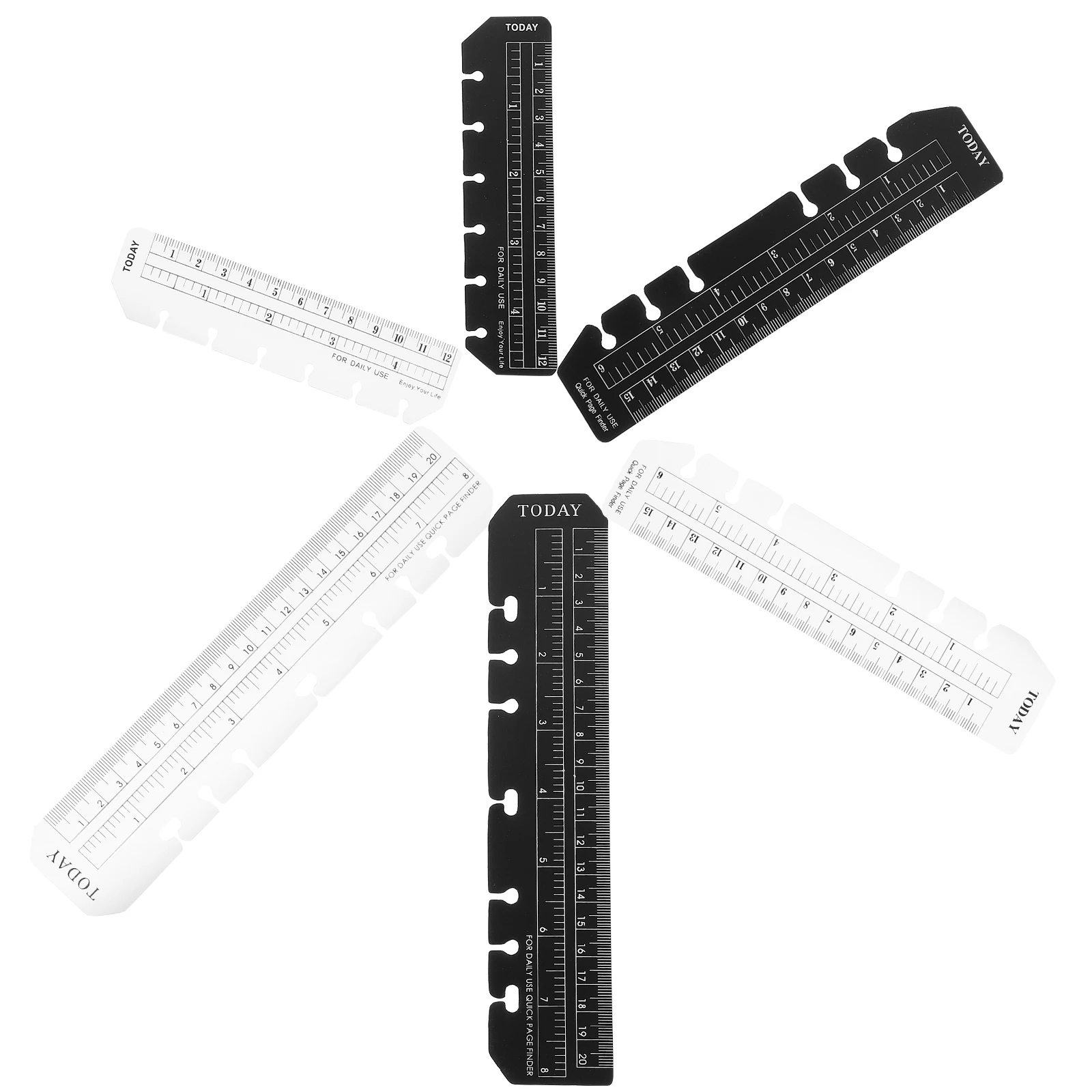 12pcs Bookmarks Ruler A5 A6 Six Hole Loose Leaf Plastic PP Lightweight Drawing Tool Measurement Page Marker Reading
