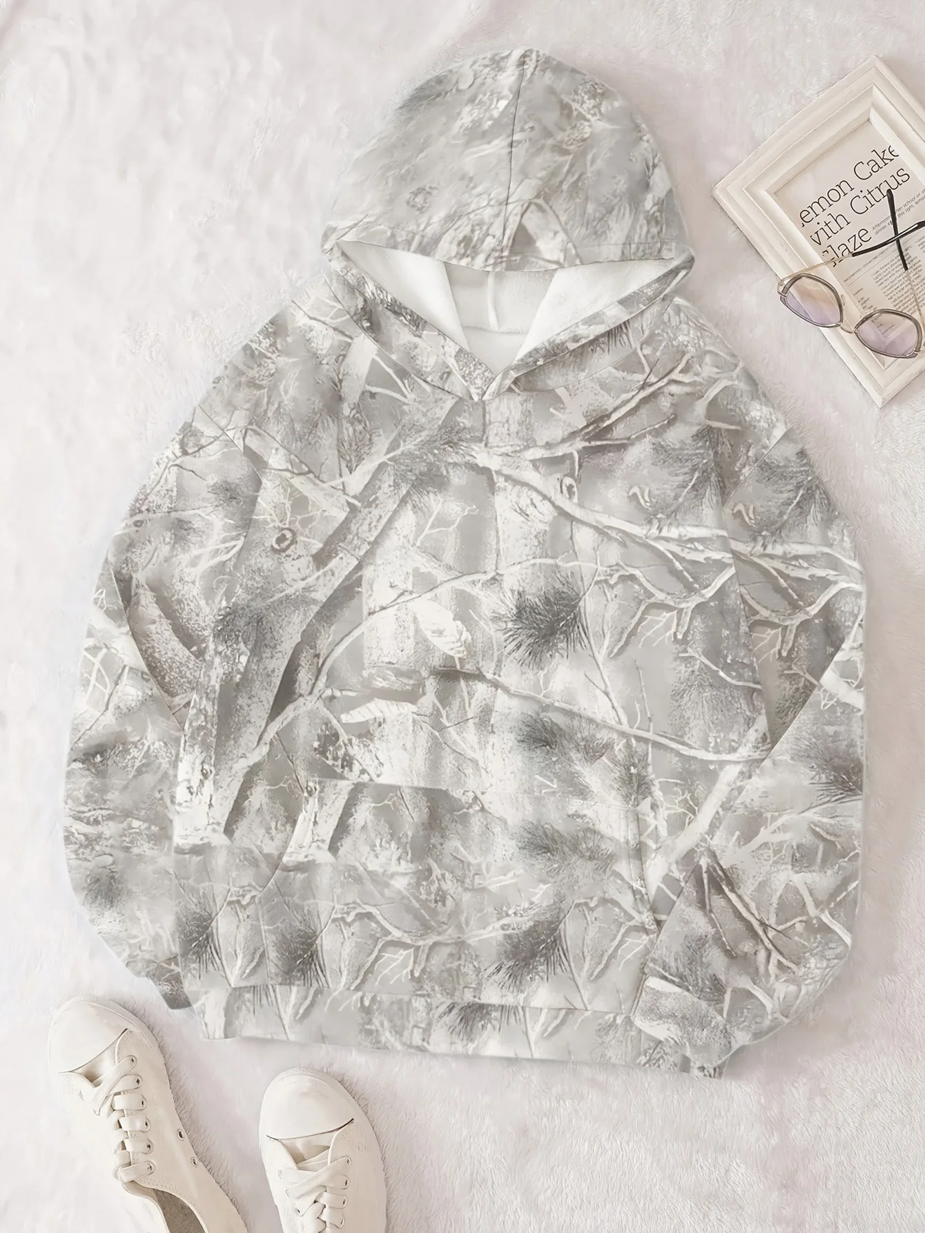 

Ретро-толстовка с удлиненными рукавами и 3D-принтом кленового листа, уличный стиль, оверсайз пуловер