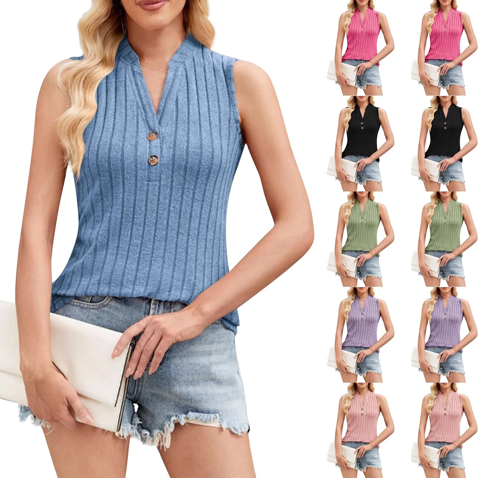 Y2k moda estilo Preppy Color sólido chaleco de mujer sin mangas con cuello en V botón 2025 mujeres Top chaleco verano ropa de mujer ofertas