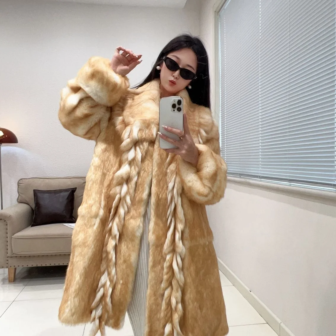 Rétro Sle réel manteau de fourrure de lapin Long Sve vêtements de sortie d'hiver en vrac Faionable Ele revers manteau Sli trajet Sle