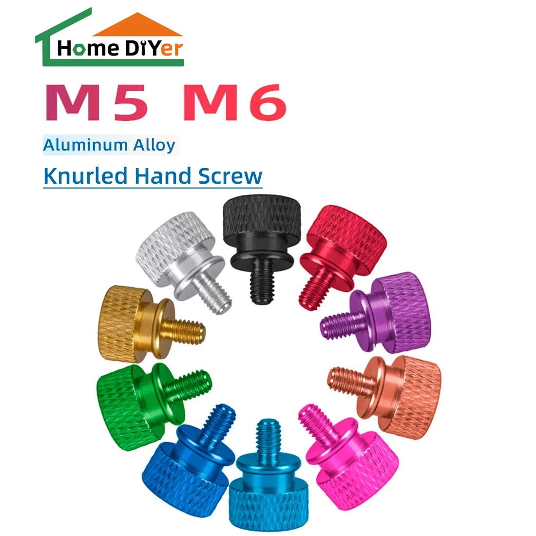 

5Pcs M5 M6 Aluminum Step Thumb Screw Computer Case Screw Knurled Hand Grip Knob Bolts Thumbscrews Anodized Colors L=5-20mm