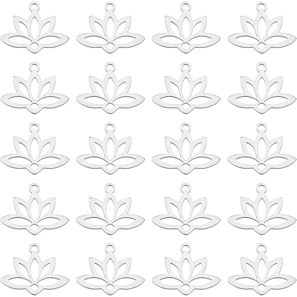 Pendentifs creux en forme de fleur de Lotus, 20 pièces, en acier inoxydable, en métal, pour Yoga, découpé au Laser, breloques pour la fabrication de bijoux, trou de 1.6mm