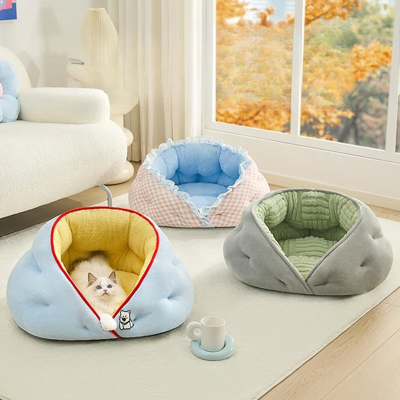 

Зимняя кровать для кошек, полузакрытая кровать для домашних животных, аксессуары для кошек, теплые кровати и мебель, дышащий мягкий дом для домашних животных, товары для домашних животных