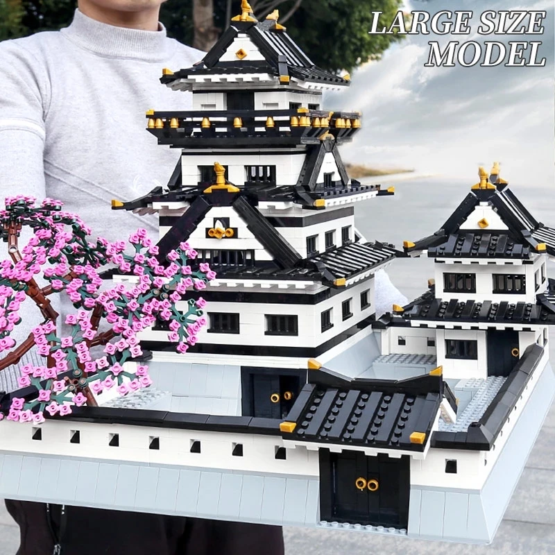 MOC – ensemble de blocs de construction d'architecture de château Sakura Himeji japonais ancien, idée de palais de fleurs, jouet cadeau pour enfants, vacances d'anniversaire