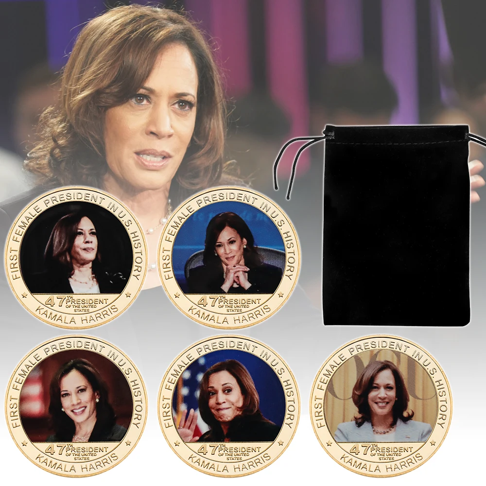 5pcs Kamala Harris Commemorative Coins Set Presidential Campaign Collectible Coins US First Woman Vice President Medals Gifts