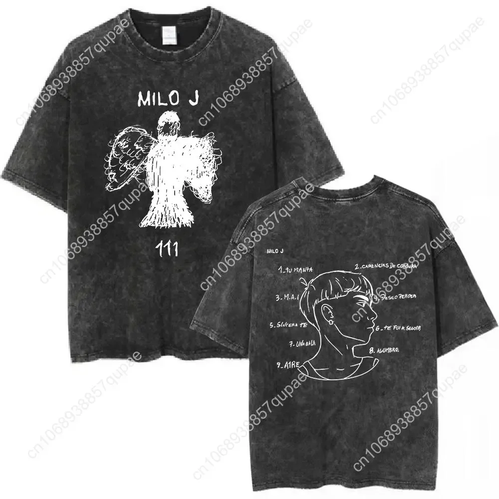 Rapper Milo J Tour T-shirt 111 Album Merch T-Shirts Men's Women Fashion Hip Hop Vintage Washed Short Sleeve T Shirts Fans Gift