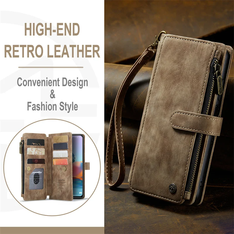 Для XiaoMi RedMi Note 9 9S 10S 10 Pro Max Роскошный кожаный ремешок на молнии Кошелек для карт Чехол для телефона Откидной кошелек-держатель Чехол Сумка