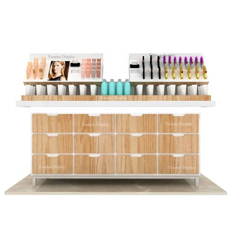 custom.Hot-selling Wood Cosmetic Store Display Counter Cabinet Beauty Salon Products Furniture Design Nail Polish Display Rack