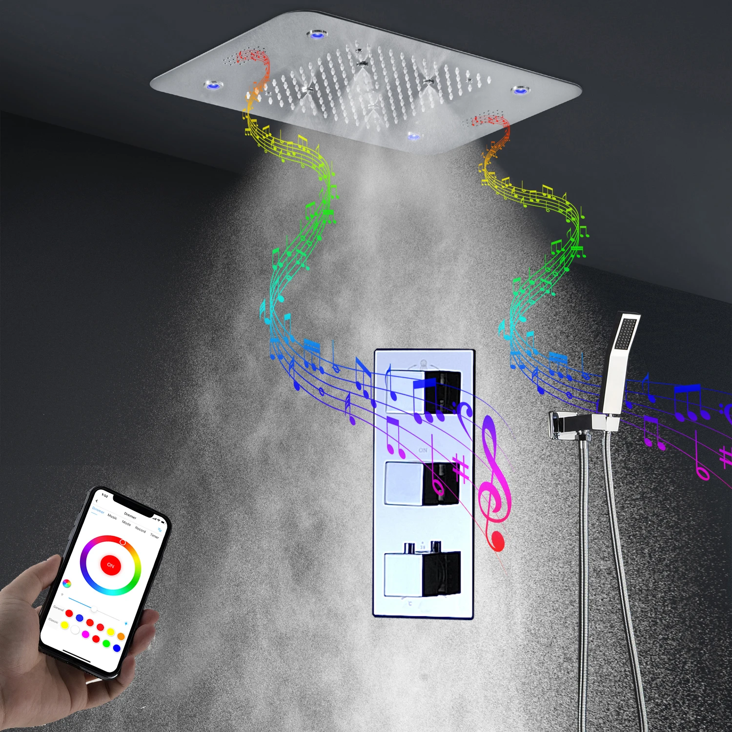 بلوتوث الموسيقى دش نظام السقف LED دش المطر رئيس 3 وظائف تدليك الأمطار دش مجموعة خلاط ثرموستاتي صنبور عدة