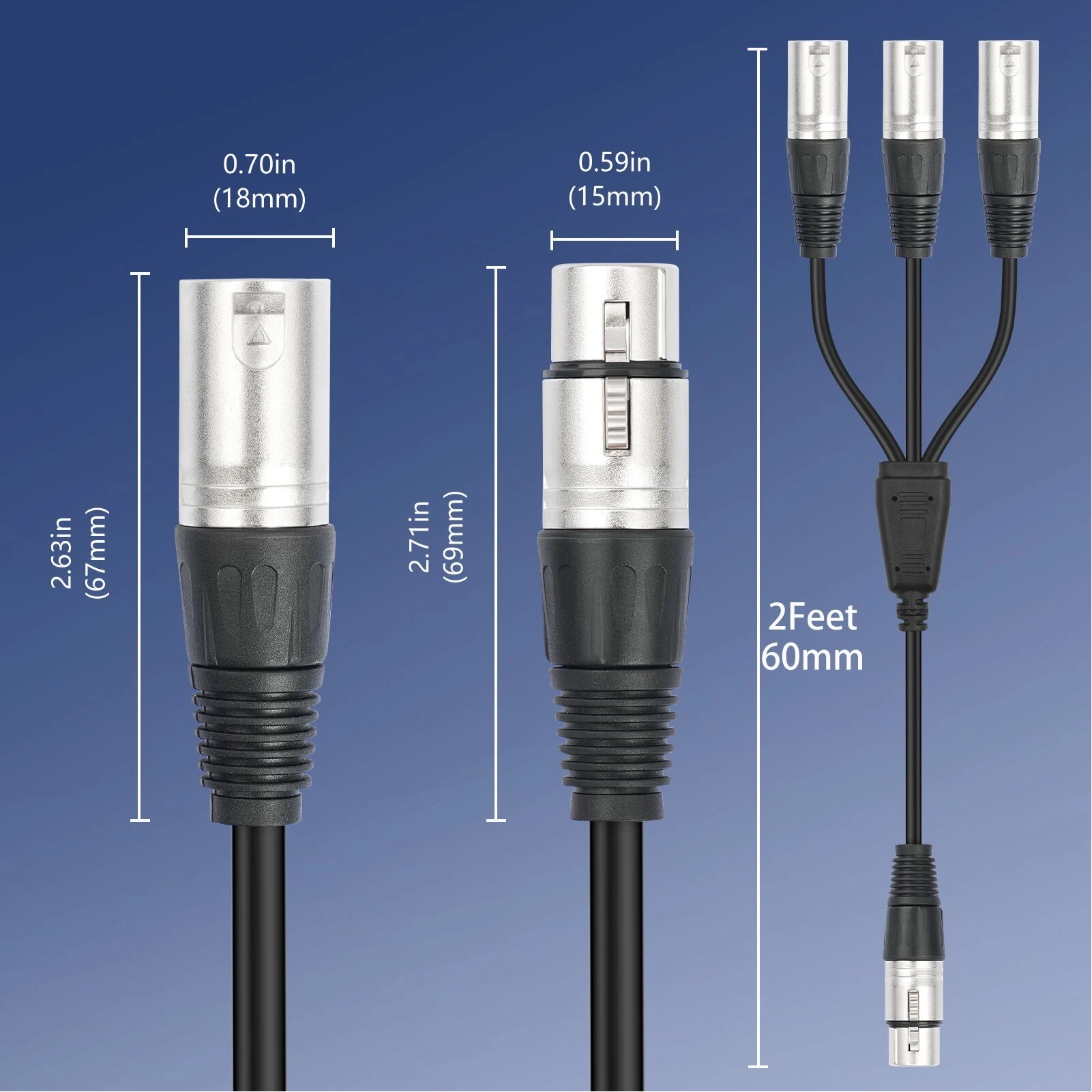 3 Pin XLR Female to 3 Male Y Splitter Cable 2FT Balanced 3 Way XLR Splitter Cable for Mixer Microphone 3 Way XLR Splitter Cable