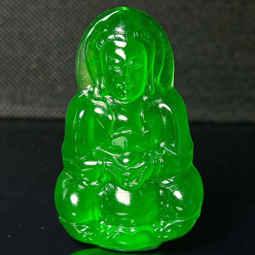 Certified Natural Green jade Jadeite Carved AvalokitesVara Pendant & Necklaces