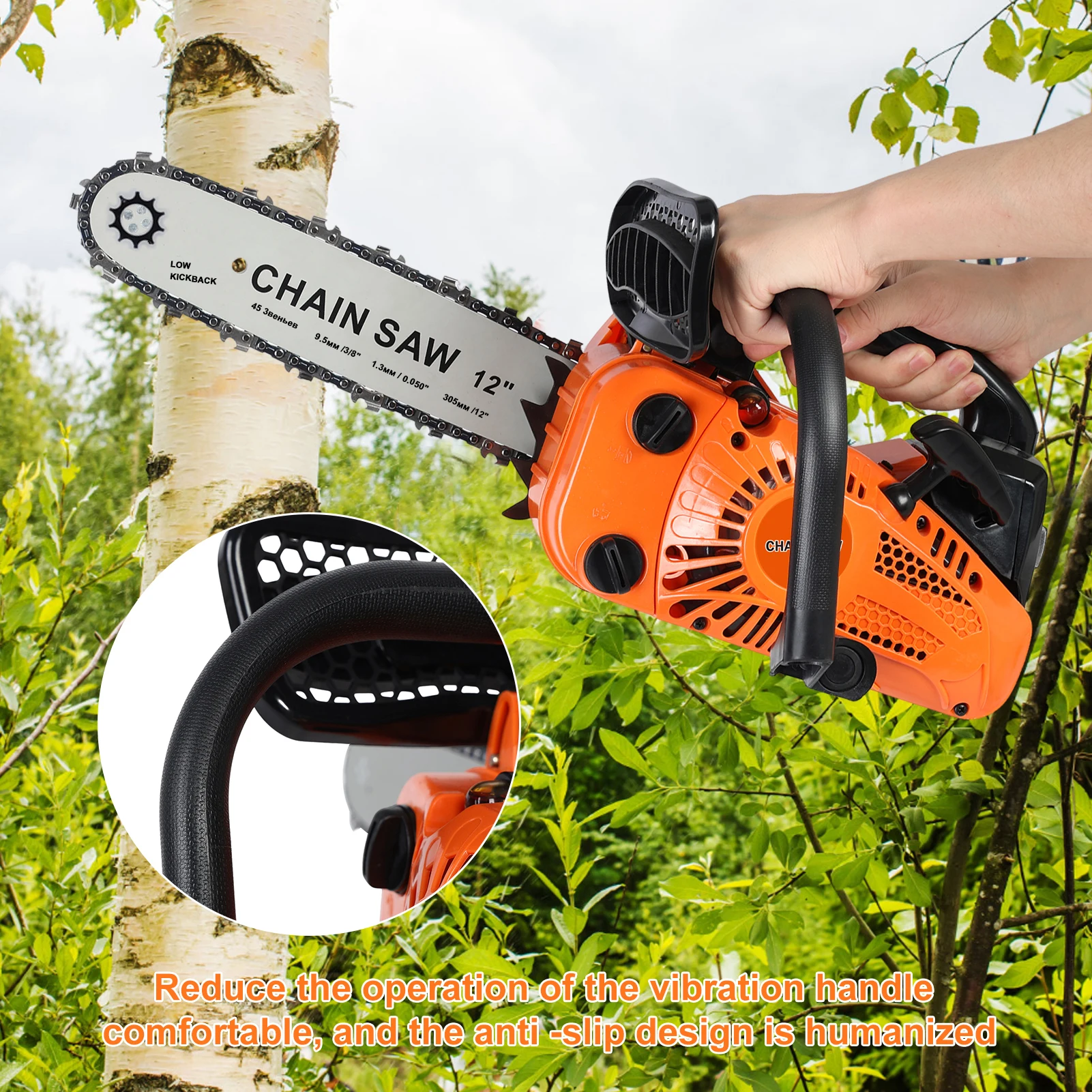 25.4cc Gas Chainsaw, 2-Stroke Portable Chain Saw, Handheld High-Power Logging Saw, Home Gas Small Garden Saw