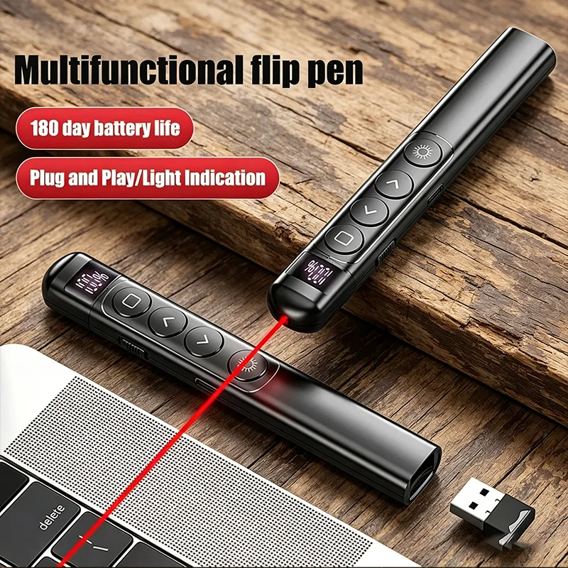 Kabelloser Flip-Pen Präsentations-Clicker 2,4GHz RF Laserpointer PowerPoint-Fernbedienung mit Hyperlink-Steuerung Rotlicht IR Presenter