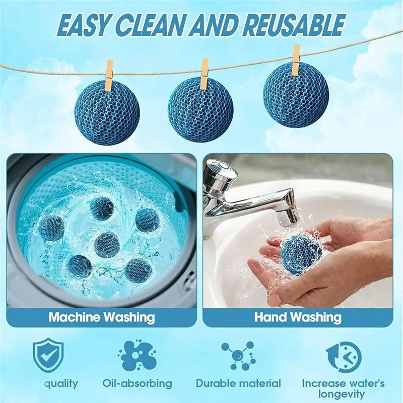 PZHI Spa Scum Sponge Balls 6 Pack, Hot Tub Skimmer Oil Absorbing Balls, Pool Scum Eliminator for Spa & Pool, Reusable Foam