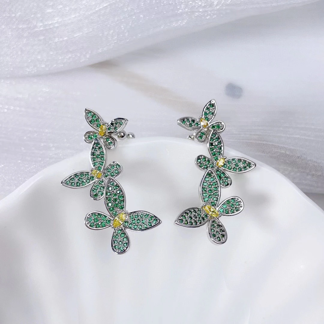 Luxury Flower Ear Cuff Earrings Beautiful Color Zirconia Butterfly Earring Fashion Lady's CZ Jewelry Wedding Bridal Earrings