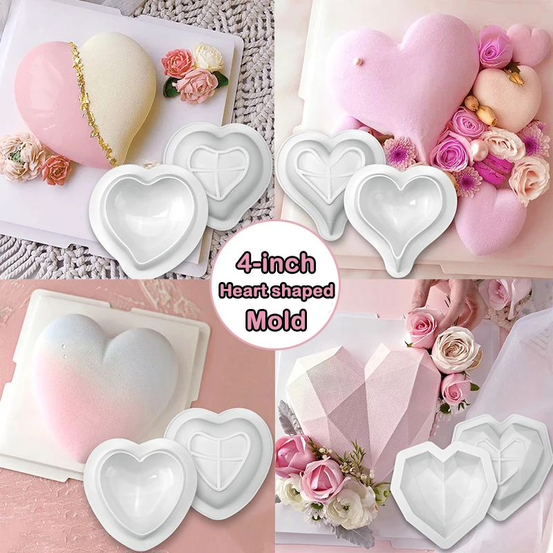 4 styles 4-inch Sharp Corner Diamond Heart Shape Silicone Cake Mousse Mould DIY Valentine's Day Chocolate Dessert Baking Tools