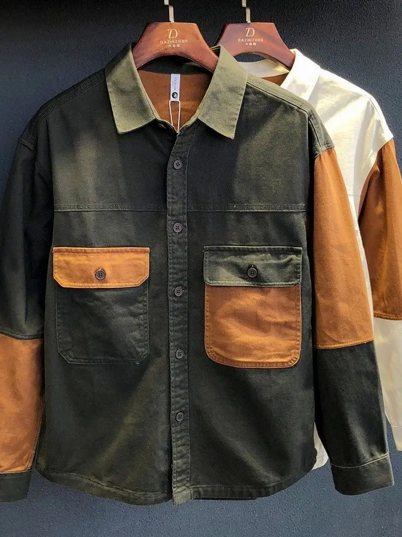 

American Retro Color Blo Men's Workwear Jaet Loose Fit Long Sve Casual Outerwear Polyester Cotton Blend Breathable