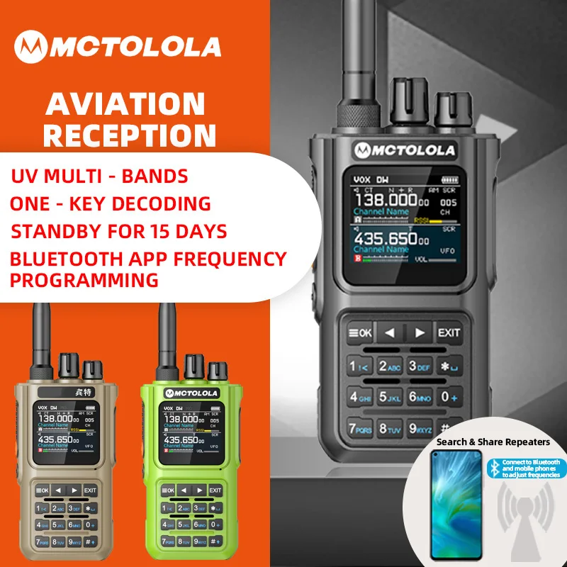 MOTOLOLA talkie-walkie 10W multi bande Bluetooth programme scintillement r�duction du bruit scintillement portable AM FM radio amateur 6000mAh bat