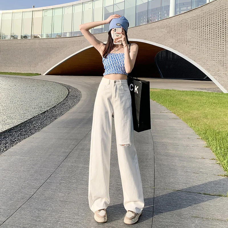 

Comfortable Skin-friendly Womens Straight Jeans Leisure Wide LegFemale Denim Pants Mid Waist Autumn New All Match Lady Trousers