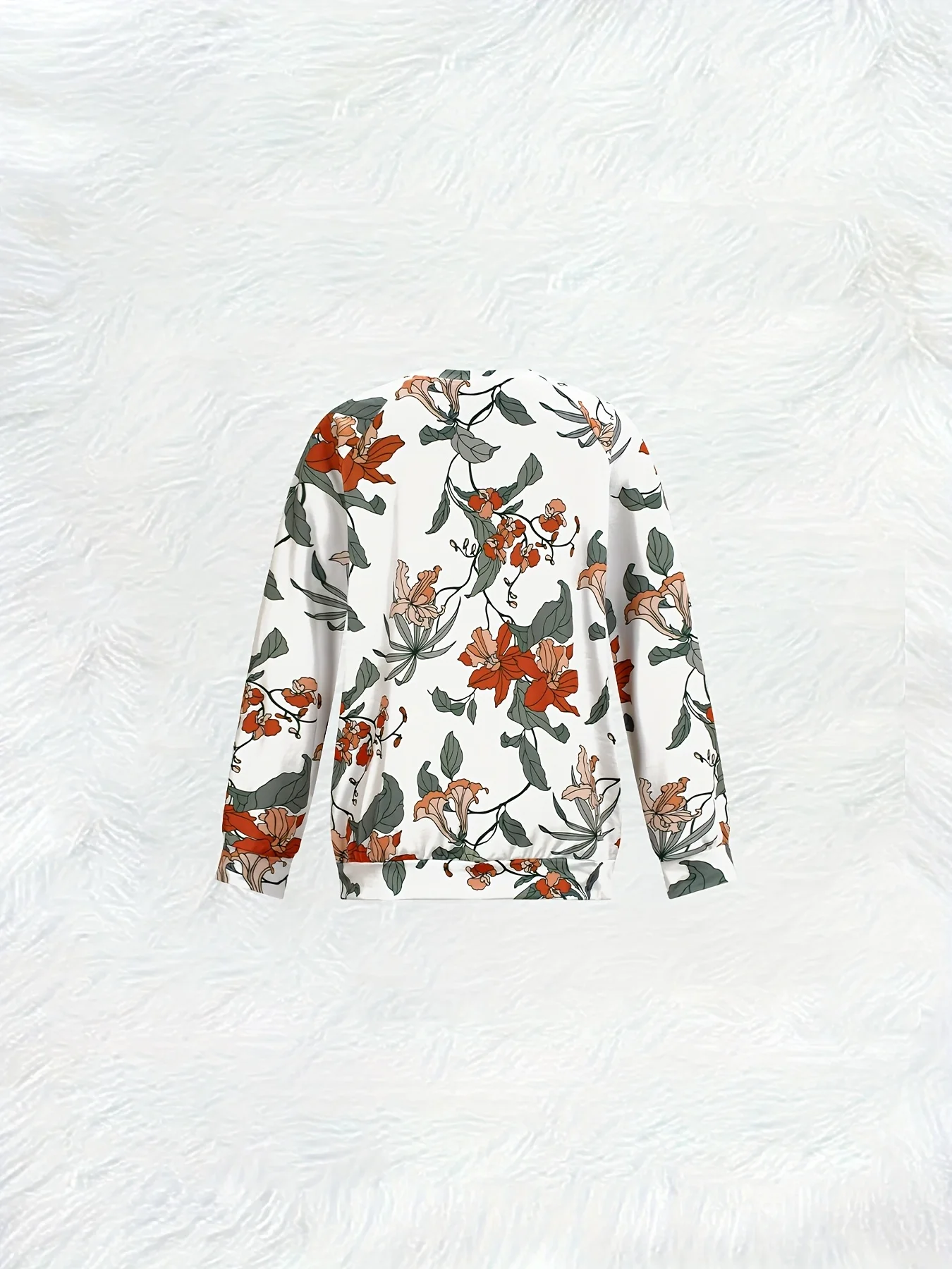Printed design Casual Botanical Vine & Flower Pattern Long Sleeve Pullover