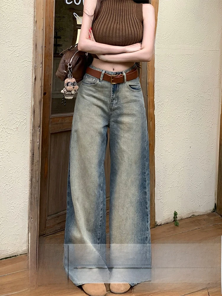 

Широкие джинсовые джинсы с высокой талией в стиле ретро, женские осенне-зимние новые свободные драпированные брюки с эффектом блузки