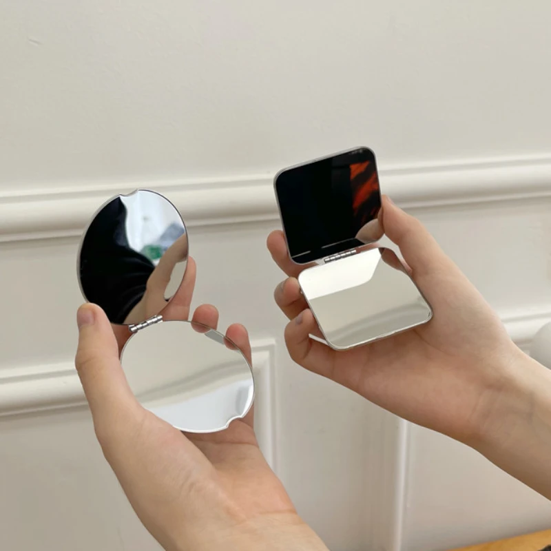 女性用ステンレス製化粧鏡,ポケット,折りたたみ式,手作り,化粧品,小さな美容ツール