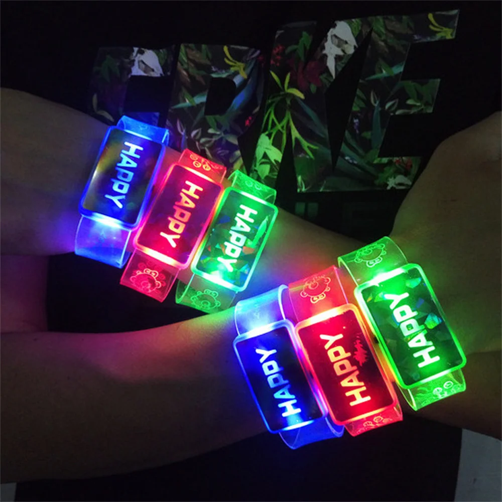 Led Creative Happy Glow Neon Light Up Bracelets Flash Glow Christmas Halloween Party Props Concert Dance Performance Props