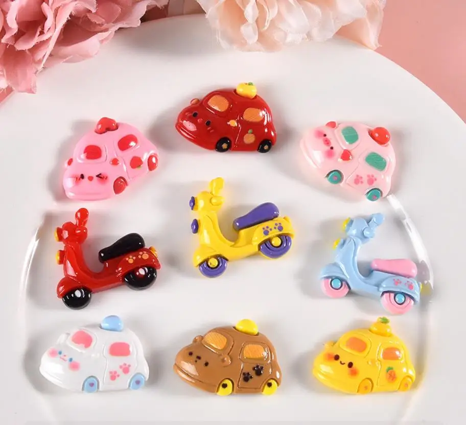 

100PCS Resin Kawaii Cartoon Car Motorcycle Flatback Cabochons for Scrapbooking Craft DIY Phone Case Decor Accessories