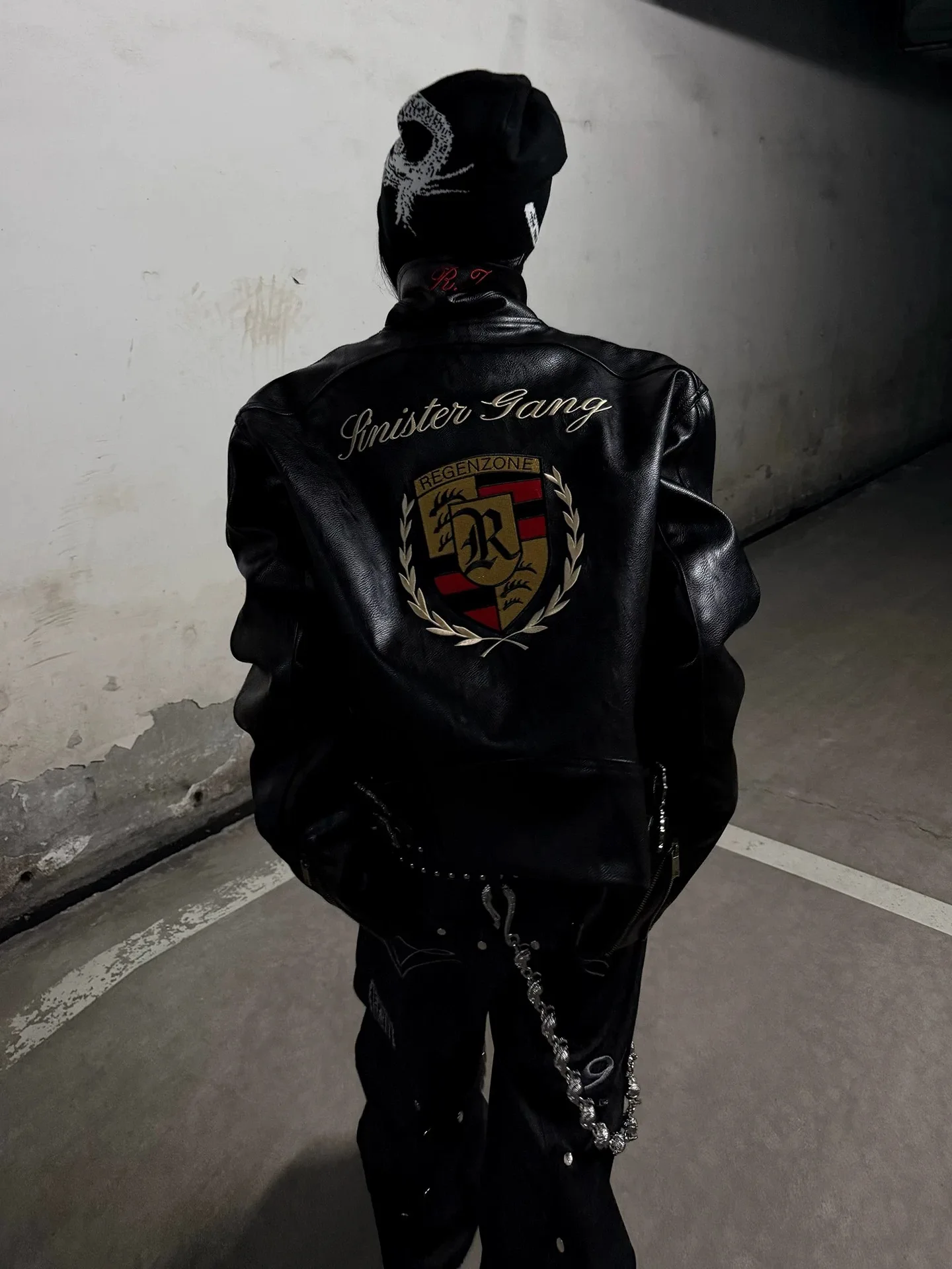 

American Street Racing Embroidered Leather Jacket Loose Design Unisex Spring Visual System Aibi Jacket Men's Women's Outerwear