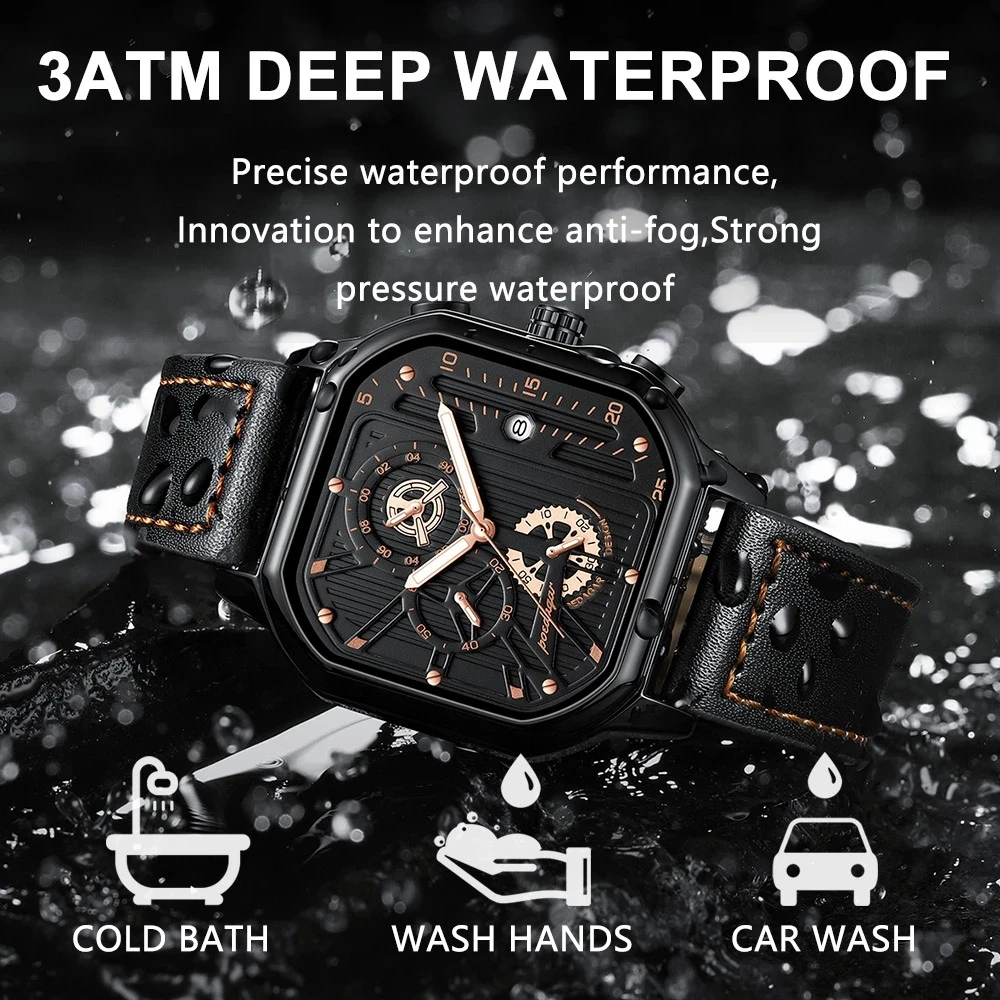 POEDAGAR Luxury Quartz Watch for Men Sport Leather Strap Waterproof Luminous Chronograph Mens Watches Relogio Masculino Saat