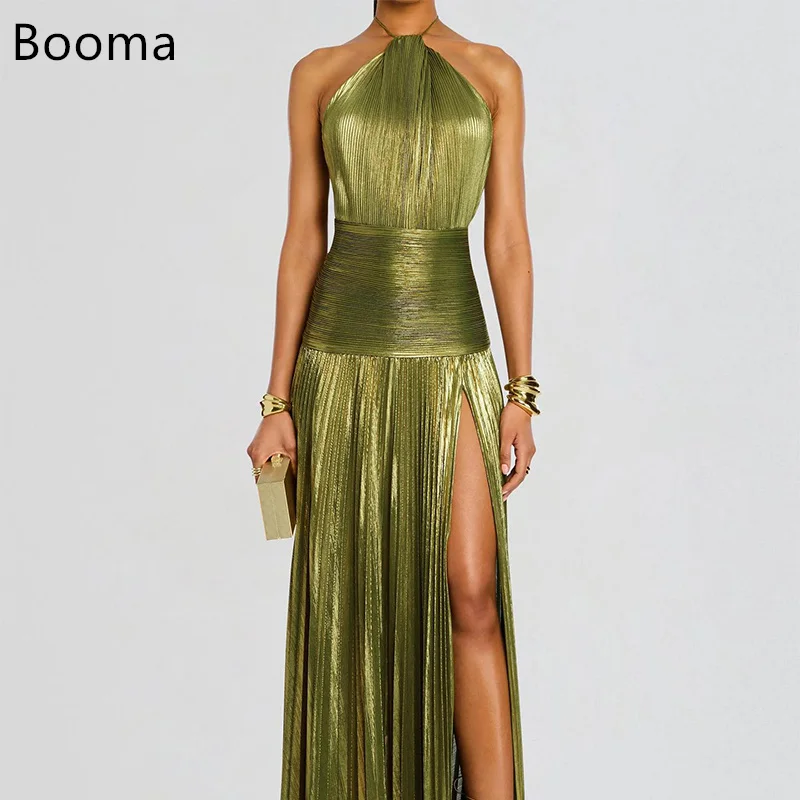 

Booma A-Line Shiny Evening Dresses Formal Party Gowns for Women Sleeveless Pleat Side Split Elegant Prom Gown Customize 2025