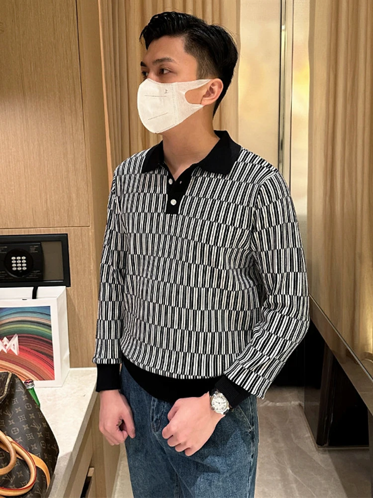 

Briti Sle Busin Мужской Long Sve irt Faionable Retro Color Blo Slim Fit Топ с вязаным воротником для молодежи