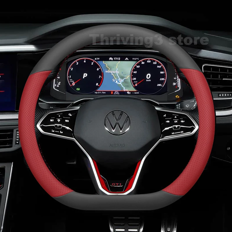 

Leather Car Steering Wheel Cover For Volkswagen POLO GTI R Line Life 2015-2025 Auto interior Volkswagen POLO 2025 Accessories