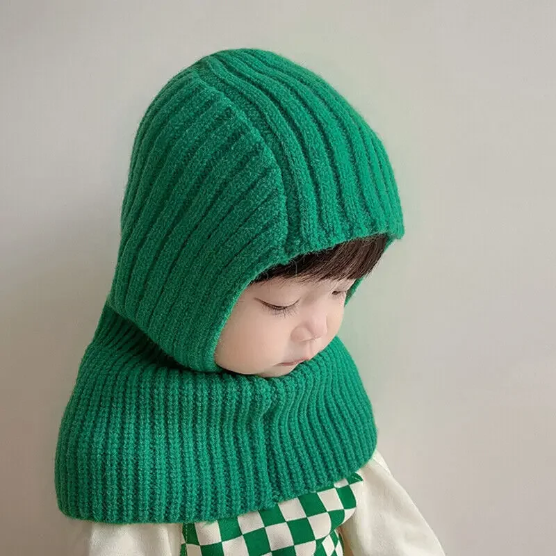 Baby Knitted Hooded Scarf Children Kids Windproof Shawl Cap Solid Crochet Knitted Hat for Girls Newborn Photography Props Beanie