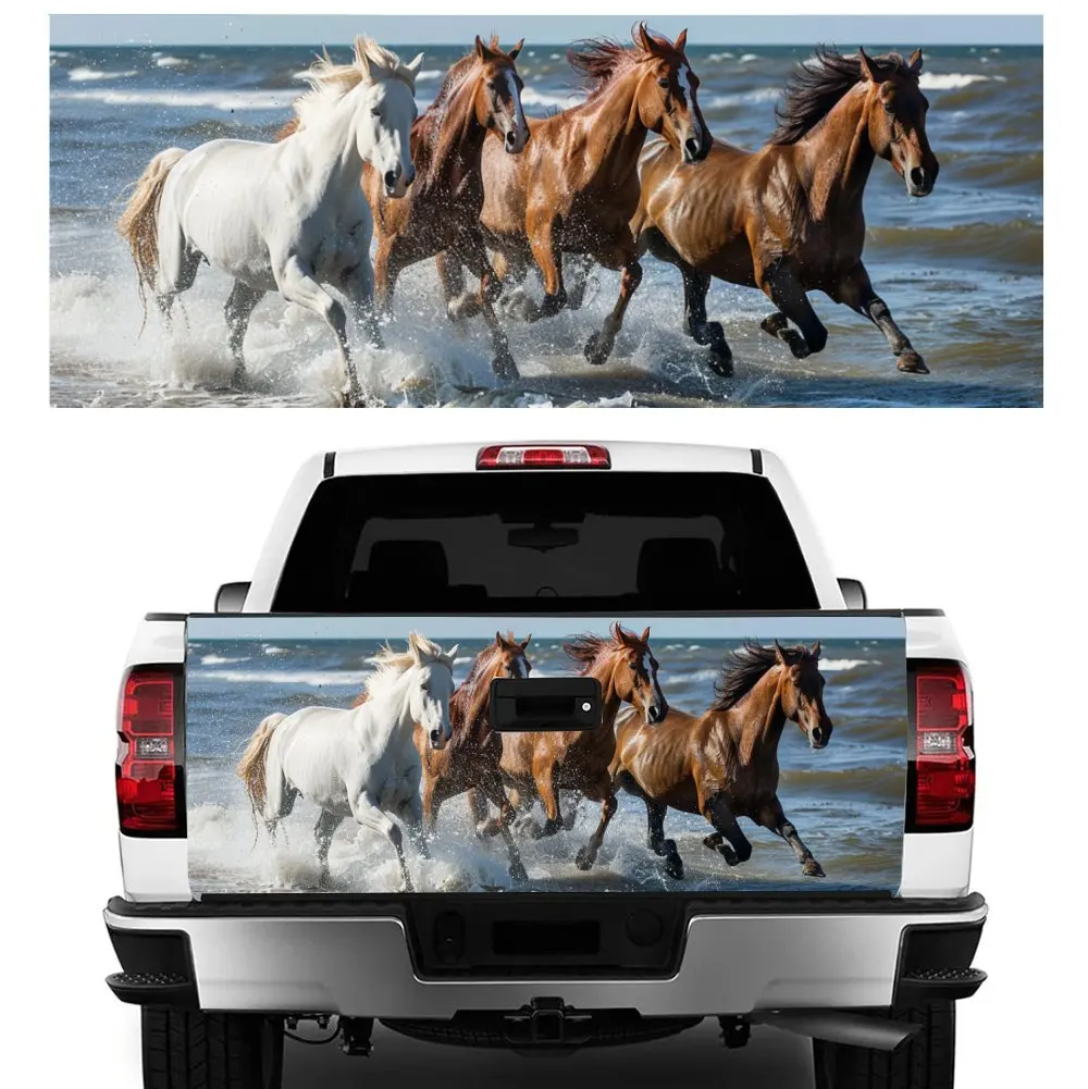 

Horses Running on the Beach Print Car Tail Trunk Protect Vinly Decal Auto Accessories Hood Decor Sticker for Off-road Pickup