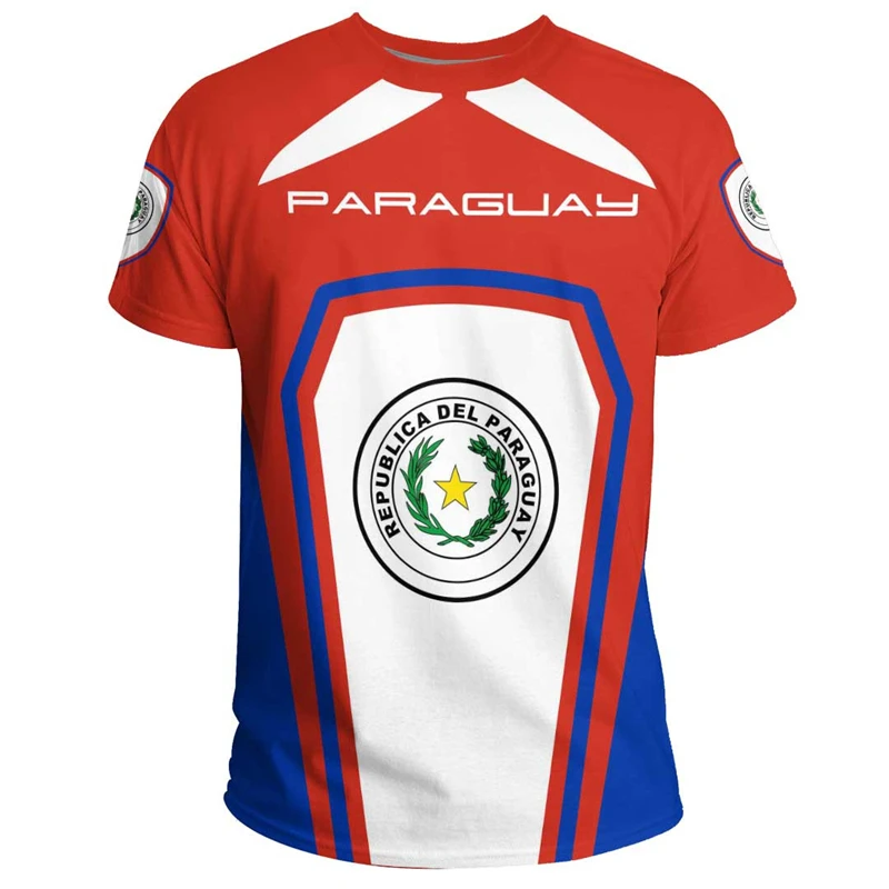 Paraguay Flag 3D Printing Sports T-shirt Summer Outdoor Casual Paraguayan National Emblem Graphic Tee Shirts Men Clothing 2024