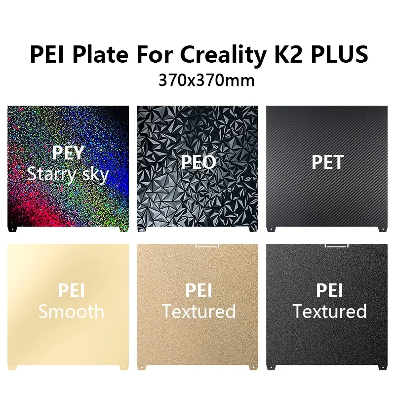 Black PEI Frosted Build Plate 370x370mm High Strength & Wear Resistance Easy Mode Steel Sheet for K2 For Creality K2 Plus