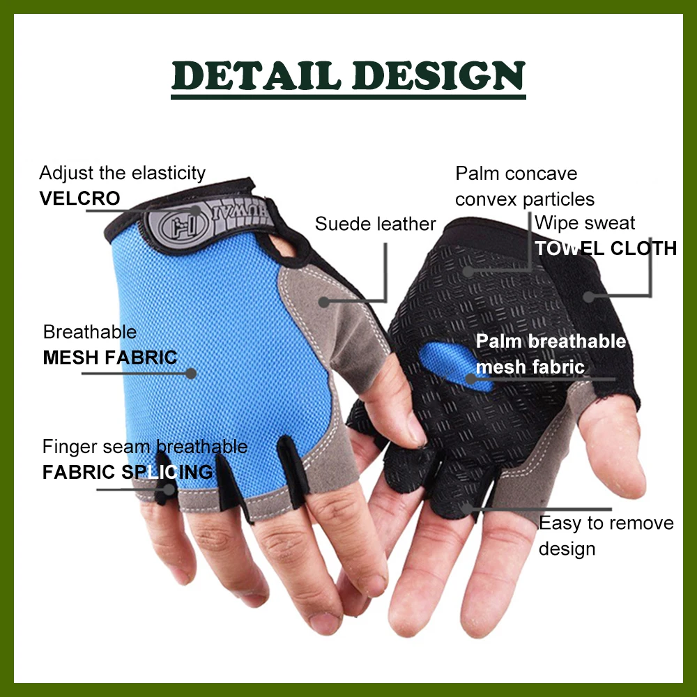 Cycling Gloves Anti Slip Shock Breathable Half Finger Gloves Fitness Gym Bodybuilding Crossfit Exercise Sports Gloves