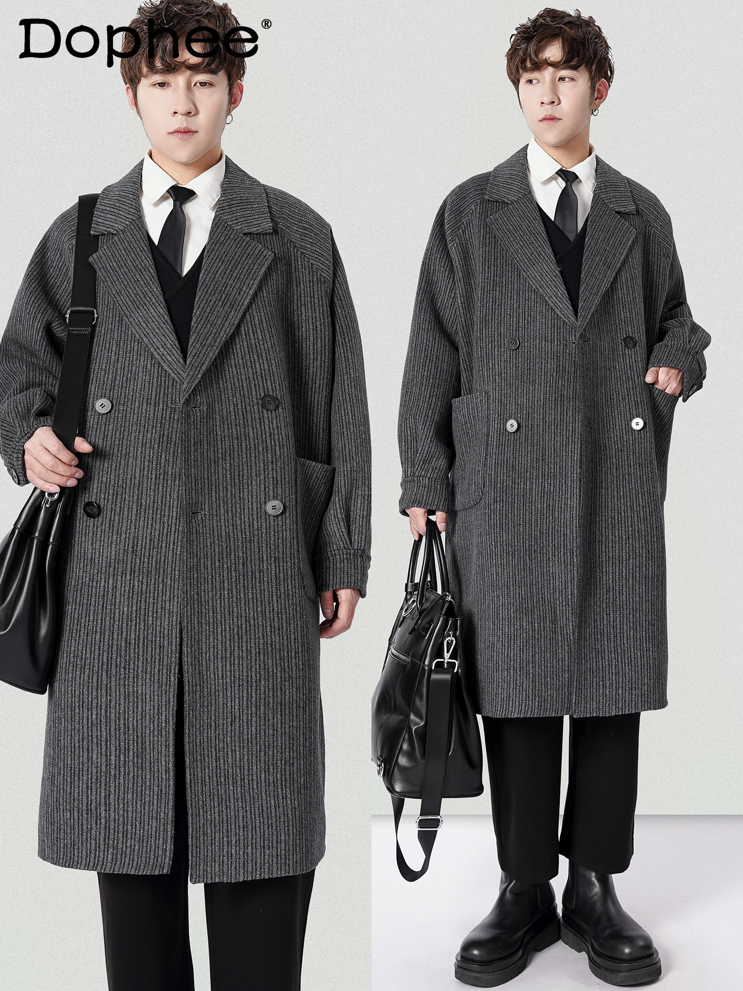 

Fashionable New Double-Faced Woolen Coat Men's Winter Mid-Length Trendy Male Trench Coats Woolen Men's Long Sleeve Coats