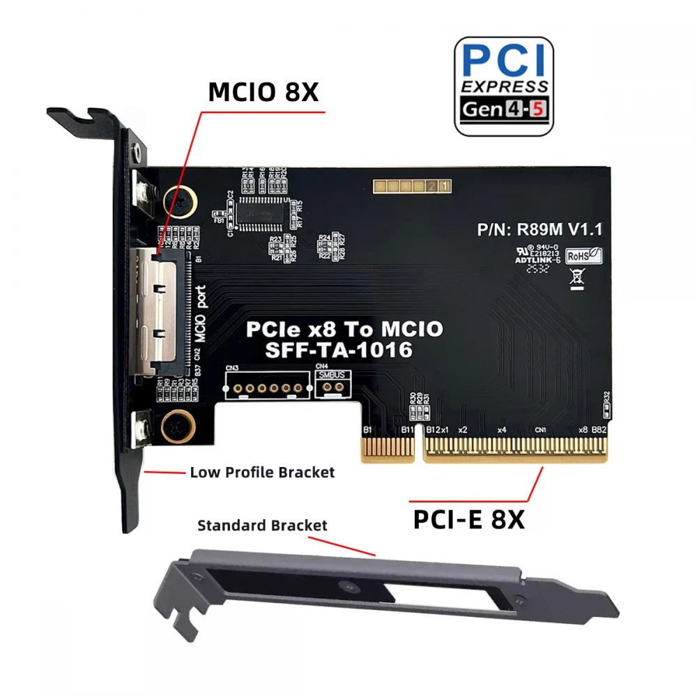pcie50-pci-express-8x-to-mcio-8i-mini-sff-ta-1016-cool-edge-io-adapter-for-mainboard-ssd-graphics-card