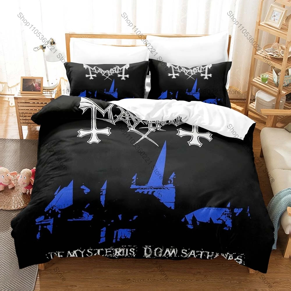 Cool Mayhem Duvet Cover + 2 Pillowcases Black Metal Gothic Logo Art Washable Polyester Bed Linen Dark Rock Fan Room Decor Gift