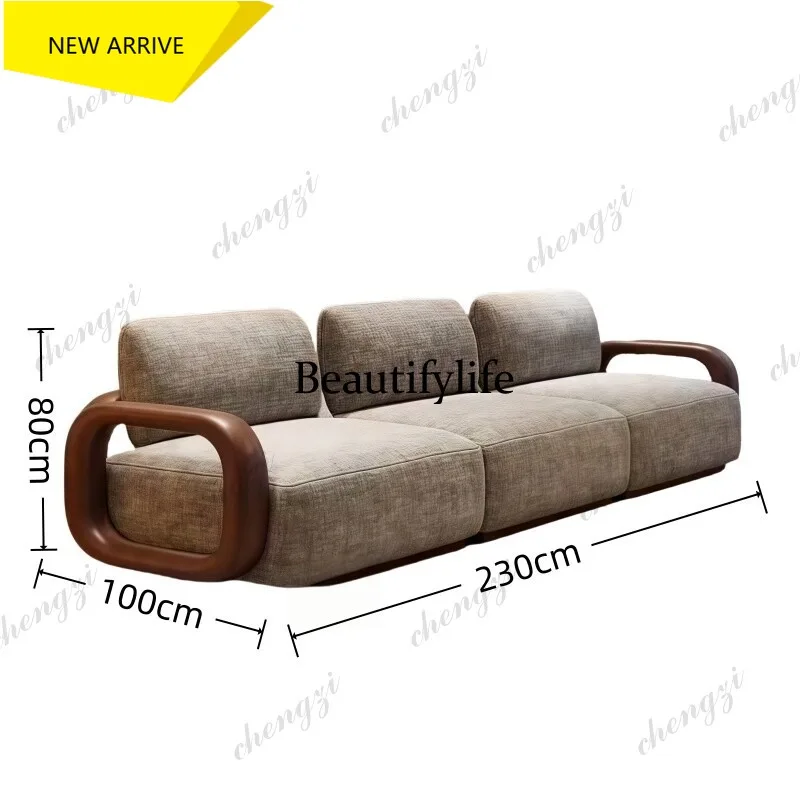 M178 Medieval sofa living room new solid wood straight row retro wabi sabi black walnut