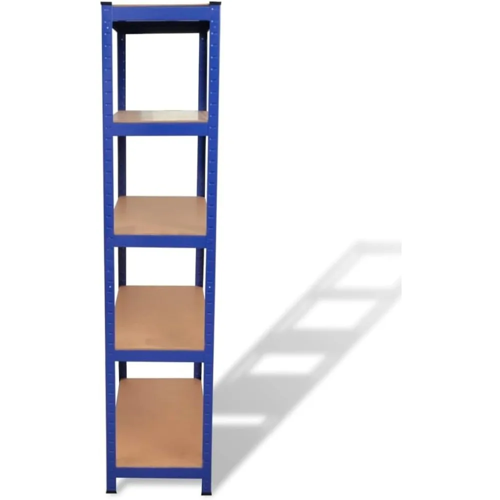 Rak Penyimpanan 5-Lapisan dari Logam dan Kayu Rekayasa untuk Garasi, Rak Hemat-Ruang, Kelas Komersial, Biru