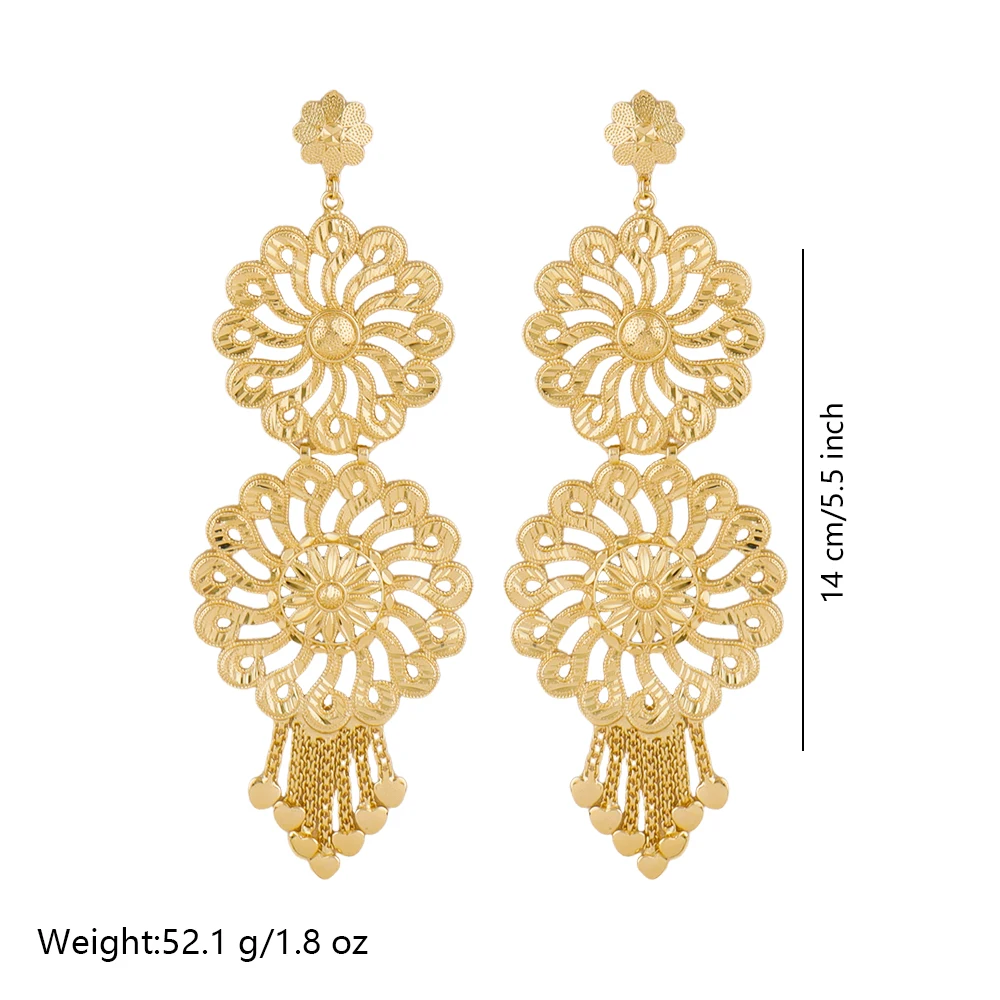 18K Vergoldete Große Ohrringe Dubai Luxus-Ohrringe für Frauen mit Quasten-Hohlanhänger Bankett Hochzeit Indischer Trendschmuck – Detail 5
