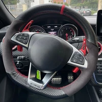 Protector para volante de coche antideslizante, gamuza de cuero genuino negro suave para Mercedes Benz Clase S S500 2016 Clase A AMG A45 2016-2019