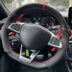 Car Steering Wheel Cover Non-slip Soft Black Genuine Leather Suede For Mercedes Benz S-Class S500 2016 A-Class AMG A45 2016-2019